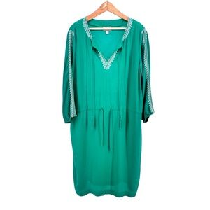 Pure Collection Embroidered Boho Chic Dress Sz US 14/16 Emerald Green Tassel Tie